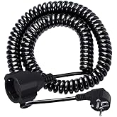 Frogetu Schuko Extension Cable,Extension Cable Electrico,Spiral Cable 3 x 1.0 mm&sup2;,Extendable Protection Contact Spiral Cable