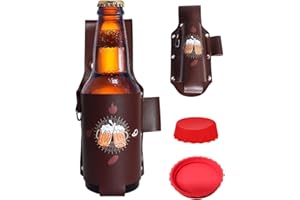 TPZORJX 1 x Beer Belt, Beer Holster, Leather Beer Bottle Cinturón de cerveza, funda de cerveza, soporte de cuero para botella de cerveza, soporte para lata de cerveza con 2 tapas