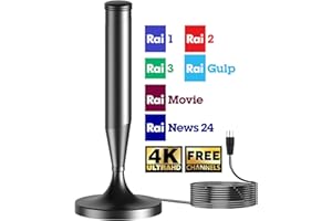 SZKALAK Antenna TV Digitale Interna 2025 - Ricezione 4K 1080p HD con Amplificatore Integrato, 360° Ricezione VHF UHF per Interni, Installazione Facile a Parete/Finestra