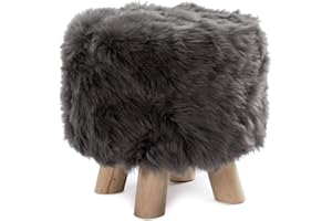 MOTT 50 Luxurious Faux Fur Ottoman Cover,Small Footstool Slipcover with Elastic Bottom,Mini Round Foot Rest Pouffe Covers Furniture Protector