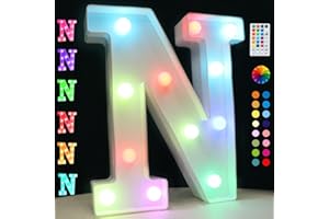 Oycbuzo Light Up Colorful LED Marquee Letter Lights, 18 Colors Changing Alphabet Letters Sign with Remote Timer for Night Light Wedding Birthday Party Lamp Christmas Home Bar Decor- Colorful N