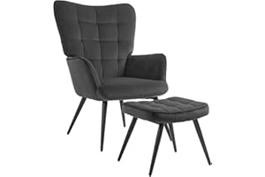 ‎HOMCOM HOMCOM Ohrensessel mit Hocker, Loungesessel, Relaxsessel, Polstersessel mit Samtoptik, Fernsehsessel, Esszimmerstuhl bis 120 kg, für Wohnzimmer, Dunkelgrau