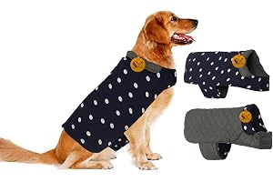 Sage Square Reversible Polka Dot Dog Winter Coat Weatherproof Pet Jacket, Insulated, Adjustable, Soft & Snug for Warm & Cozy Comfort for Indoor & Outdoor (Navy Blue and Grey) (XXLarge - 30 Inches)