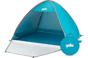 Yello Pop Up Beach Tent | 3-4 Person with UPF 50+ UV Protection, Premium Beach Sun Shelter, Easy Set Up, Beach, Camping, Picnic, Blue