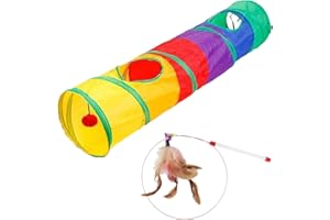 FFDHWU 1 Piece Cat Tunnel Toy With 1 Piece Cat Amusing Stick, Cat Interactive Tunnel, Folding Cat Toy, Rainbow Cat Tunnel For Kittens, Puppies, Rabbits, Hamsters