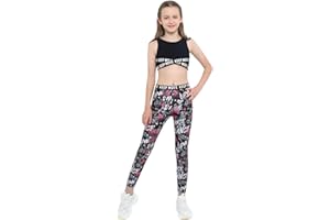 dPois Ropa Deportiva Niñas Chandales Estampados Crop Top Corto y Pantalones Leggings Deporte Chicas Chalecos Deportivos Danza Conjuntos Gym Yoga Fitness