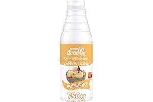 NESTLÉ DOCELLO Sauce Sensation Caramel Popcorn - Sauce Dessert au Caramel Saveur Popcorn - Avec Eclats de Maïs Grillé - Aide à la Pâtisserie, Topping, Nappage Gâteau, Coulis - Bouteille Squeeze - 750g