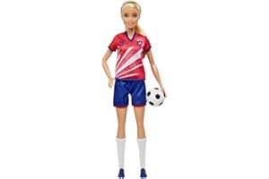 Barbie Careers Fashion Doll & Accessory, Soccer Player with Blonde Ponytail, #9 Uniform, Tall Socks, Cleats & Ball, HCN17