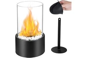 Dreamhigh® Cheminée de Table au Bioéthanol avec Pierres Décoratives, pour L'intérieur et L'extérieur, Cheminee Ethanol a Poser, en Acier Inoxydable et Verre, Durée de Combustion Infinie