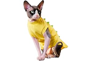 DENTRUN Sphynx - Vestiti per gatti, costume da gatto senza peli con design a dinosauro, camicie in cotone traspirante, solo per gatti, colletto rotondo, magliette quotidiane con maniche, abbigliamento