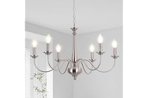 ‎LXWNYY Kronleuchter Modern Deckenlampe Esszimmer, 6 Flammig Silber Deckenleuchte Wohnzimmer Pendelleuchte Vintage, Industrial Hängelampe mit E14 Fassung, Nickel Hängeleuchte lampe für Küche, Schlafzimmer