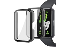 OUPDATE 2 Pcs Screen Protector Case for Samsung Galaxy Fit 3, 9H Ultra Clear Tempered Glass Watch Cover for Samsung Watch Case Scratch Resistant PC Protective Full Coverage and Touch Sensitive