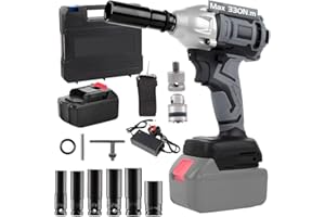 KZAN Brushless Impact Wrench Kit, 1/2'' 320N.m High Torque Cordless Impact Driver with 6 Sockets,18V Li-ion Battery and Charger