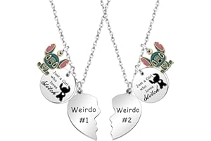AEORA Funny Cartoon Stitch Necklace Gift,2pcs Silver Long Pendant Heart Neceklace "Just A Girl Who Loves Stitch" For Girls BFF Friends Big Little Soul Sisters Birthday Graduation Christmas Fashion Jewelry,