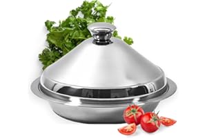 PZL CONCEPT Tajine Induction tout Feux en Acier Inoxydable - Diamètre 24 cm - Plat à Tajine Marocain pour Plaque Induction, Vitrocéramique, Gaz, Halogène et Four - Marmite, Casserole