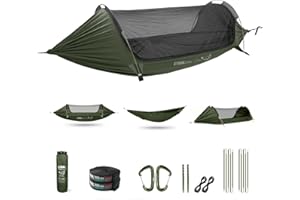 ETROL Hamak outdoorowy, 2-osobowy hamak z moskitierą, ultralekki – 290 x 140 cm, funkcja 3 w 1, spadochron, kemping, do trekkingu, podróży, na plażę, do ogrodu