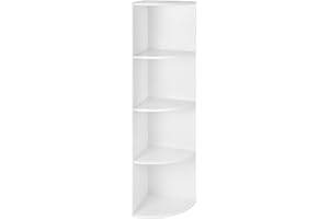 VASAGLE Étagère d'angle à 4 Niveaux, Étagères de Rangement Autoportantes, Bibliothèque en Bois, pour Cuisine, Chambre, Salon, Bureau, Blanche LBC42WT