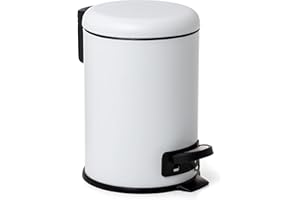 Tatay Papelera Baño con Pedal de Acero Inoxidable, 3L de Capacidad, Interior Extraíble, Cierre con Caída Amortiguada, Libre de BPA, Color Blanco, Medidas 17.5 x 22.5 x 25 cm