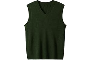 ZHILI Maglia a Maglia Senza Maniche del Collo a V degli Uomini Tinta Unita