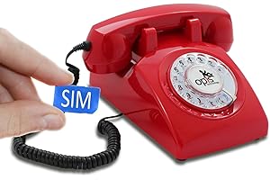 OPIS TECHNOLOGY Opis 60s mobile - telefon retro stacjonarny z kartą SIM w kształcie telefonu z lat sześćdziesiątych z obrotową tarczą i metalowym dzwonkiem (czerwony)