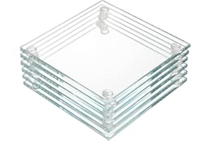 YOUEON Lot de 6 dessous de verre en verre transparent,8.9x8.9 cm,Tapis de protection de table carré,Assiettes décoratives en verre pour tasses, tables, cuisines, décorations d'intérieur et fêtes