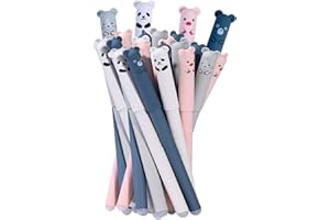 RIANCY 0.4mm Erasable Gel Pens,12 Pack Cute Cartoon Animal Rollerball Gel Ink Pens, Blue Ink Refillable Pens for Adult Writing Kids Calligraphy Note Taking. (Blue Ink)