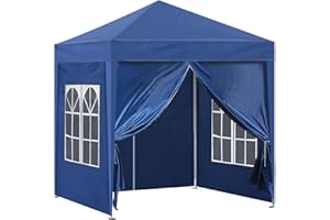TUKAILAI Portable 3x3m Heavy Duty Blue Pop Up Gazebo Garden Gazebo Awning Canopy Shelter with 4 Side Panels & Carry Bag Steel Frame Waterproof for Outdoor Wedding Party Event Four Seasons