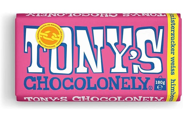 Tony's Chocolonely – vit choklad hallon sprakande socker 180 g – rättvis handel choklad. Utan palmolja, tillverkad i Belgien