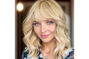 YEESHEDO peruka damska krótki bob blond peruki z naturalnymi grzywką, peruka afro brazylijskie kręcone włosy falowane naturalnie blond peruka 14 cali