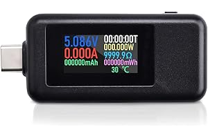 Type C USB Tester,Voktta USB C Voltage Tester Multimeter 0-5A 4-30V Current Meter Tester, USB-C Charger Tester, Color Display Type-C Voltmeter Ammeter