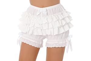 inhzoy Femme Shorts Victorien Dentelle Volants Bloomer Médiéval Pantalon Court Lolita Kawaii Culotte Bouffantes Bas de Pyjama Cosplay Déguisement Lolita Gothique S-XL