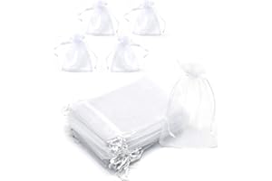 DEEDPF 100 woreczków z organzy, torebki na upominki, cukierki, na wesele, komunię, ślub, urodziny, prezent na Boże Narodzenie, na biżuterię, ze smyczą (7 cm x 9 cm)