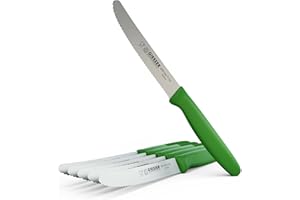 Giesser since 1776 - Made in Germany - Set di 6 coltelli per pomodori, Veggie, coltelli multiuso, verde, antiscivolo, piccoli coltelli da cucina inossidabili, coltelli affilati per una cucina sana