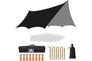 HIDEWALKER 5m X 5m Large Camping Tarps Waterproof Hammock Rain Fly Multipurpose Hexagon Tarpaulin Shelter Tent Groundsheet Outdoor Tarp Awning Canopy (Without Pole)