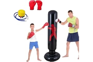 Quintrost Sacco da Boxe per Bambini, 160cm Sacco da Boxe Gonfiabile con Pompa e Guanti da Boxe, Pratica di Taekwondo Karate Attrezzatura da Allenamento, Regalo per 3-12 Ragazzi Ragazze