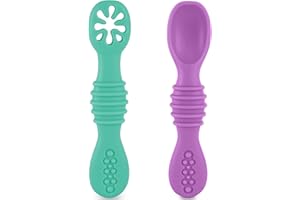 HOMYBABY® Cuilleres Bebe 1er Age - Cuillere Bébé Apprentissage en Silicone Alimentaire LFGB - Pre Cuillere DME bebe - Couverts Adaptés à la Dentition