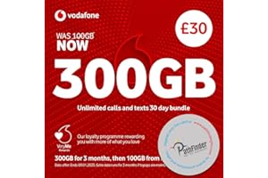 PATHFINDERGTM LTD Vodafone Pay As You Go Sim Card - £30 for 300GB Data (Pathfinder Retail Pack with exclusive offers)