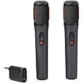 JBL Partybox Wireless Mic, lot de 2 microphones sans fil numériques, 20 heures d'autonomie, batteries rechargeables, connexion stable de 2,4 GHz, réduction des bruits indésirables