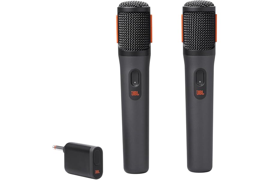 JBL Partybox Wireless mic, micrófonos set inalámbricos con 2 micros y receptor inalámbrico de doble canal UHF, con baterías A