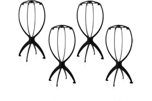 Qinsky Perückenhalter,4 PCS Tragbare Falten Perückenständer Kurze Perückenlöcher Kunststoff Schwarz Perücke-Standplatz Perückendisplay Tool für Damen Herren