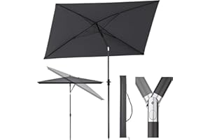 Sekey 210 × 140 cm Sonnenschirm mit Schutzhülle, Balkonschirm Gartenschirm Terrassenschirm, Sonnenschutz UPF50+, Kippbar, Höhenverstellbar, Rechteckig- Dunkelgrau