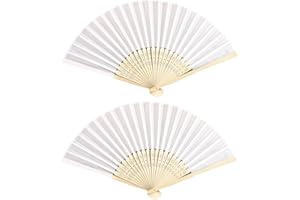 YISNTF Folding Fan,2Pcs White Hand Fan,Handheld Fan,Bamboo Folding Hand Fan,Hand Fan Folding,Hand Held Fans,Chinese Hand Fans for Birthday Gifts Dancing Cosplay Wedding