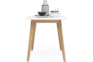 Homely | Mesa de Comedor o Cocina MELAKA | Diseño Nórdico | sobre No Extensible | Mesa Comedor, Salón, Cocina, Habitación | Diseño Moderno | Patas de Madera de Roble | Lacado Blanco | 75x75 cm