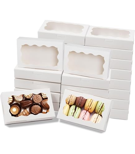 50 Boîtes à Macarons Avec Fenêtre - Boîtes En Kraft Pour Biscuits, Mariage, Cadeaux - Autocollants Inclus