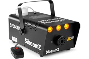 BeamZ S700-LED Machine à Fumée 700 Watts avec 3 x LED Ambre Effet Flamme, Solide et Compacte, Télécommande 3 m, Débit 75m³/minute, Réservoir 0.4 L, Idéal pour votre Soirée ou Spectacle