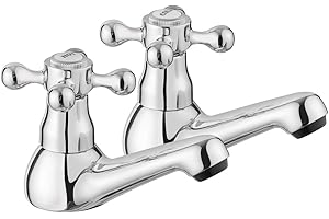 JASSFERRY Lot de 2 robinets de lavabo pour salle de bain, mitigeurs de lavabo, avec poignée en croix Chromé poli