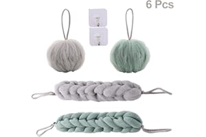 FATIYA (6pcs) récureur de dos extensible à long manche, éponge de Luffa Luffa, brosse de récurage dorsale, gommage de dos et boule tressée avec pouf en maille tressée, boule de douche douce et crochets