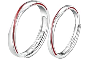 BCUGHIA Anello Filo Rosso Coppia, Anelli Donna Regolabili Argento Sterling con Linea Rossa Anelli di Fidanzamento Donna Incisione Anniversario Matrimonio Anelli per Lui e Lei