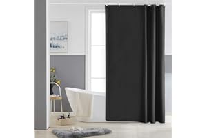 Furlinic Cortina Baño Antimoho Impermeable Negro 120x180cm Cortina de Ducha Tela Poliéster Lavable con 8 Aros para Bañera Ducha
