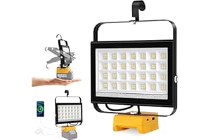 ILIKEPOW Cordless LED Work Light for DeWalt 18V/20V Battery, 6500LM Portable Rotatable Floodlight with USB-C Charging, Job Site Lighting for Outdoor Workshop Camping Fishing Emergency (No Battery)